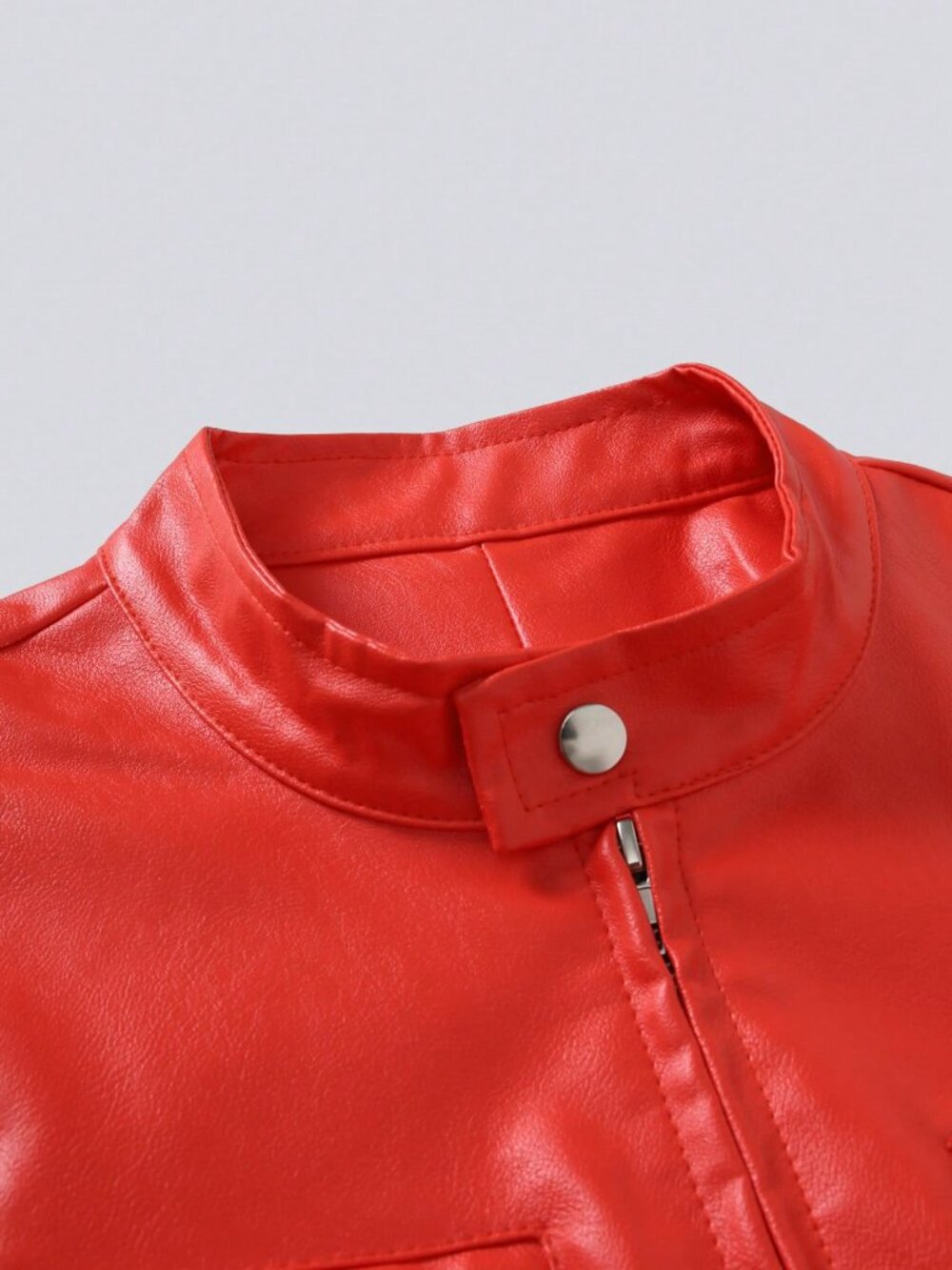 Red Biker Men's Lightweight Stand Collar Jacket - Picture 4 of 7